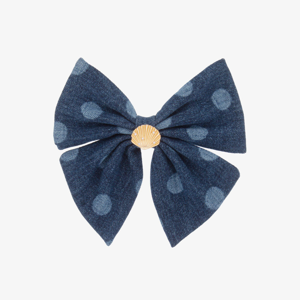Self-Portrait-Girls Blue Denim Bow Hair Clip (16cm) | Childrensalon Outlet