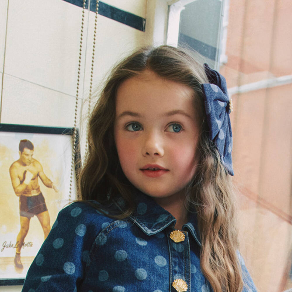 Self-Portrait-Girls Blue Denim Bow Hair Clip (16cm) | Childrensalon Outlet