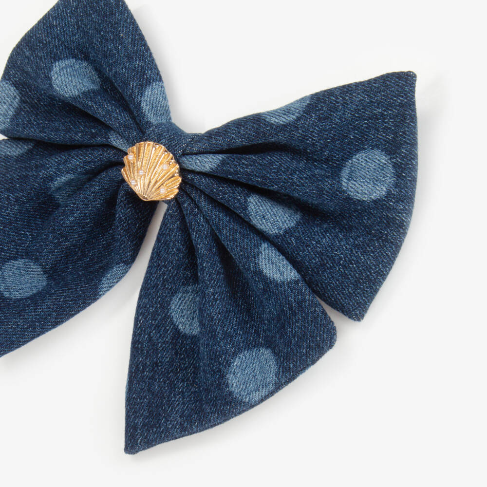 Self-Portrait-Girls Blue Denim Bow Hair Clip (16cm) | Childrensalon Outlet