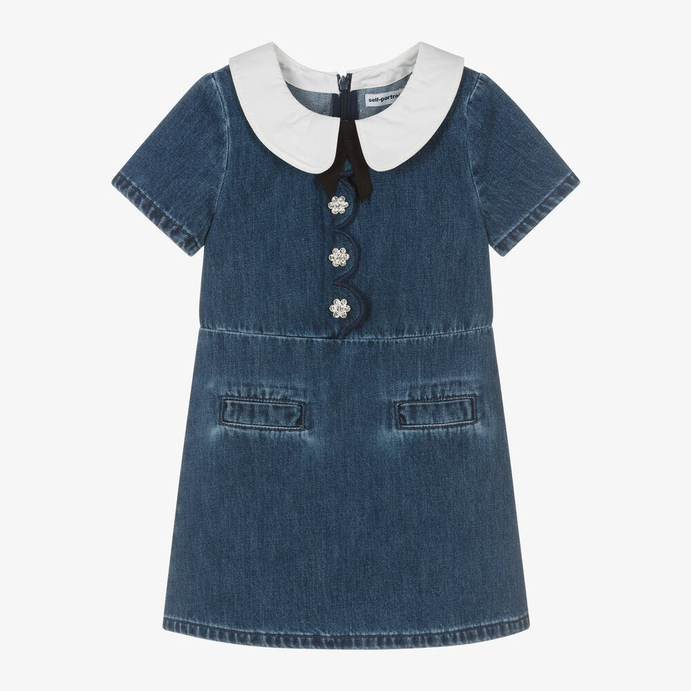 Self-Portrait-Girls Blue Denim Collared Dress | Childrensalon Outlet