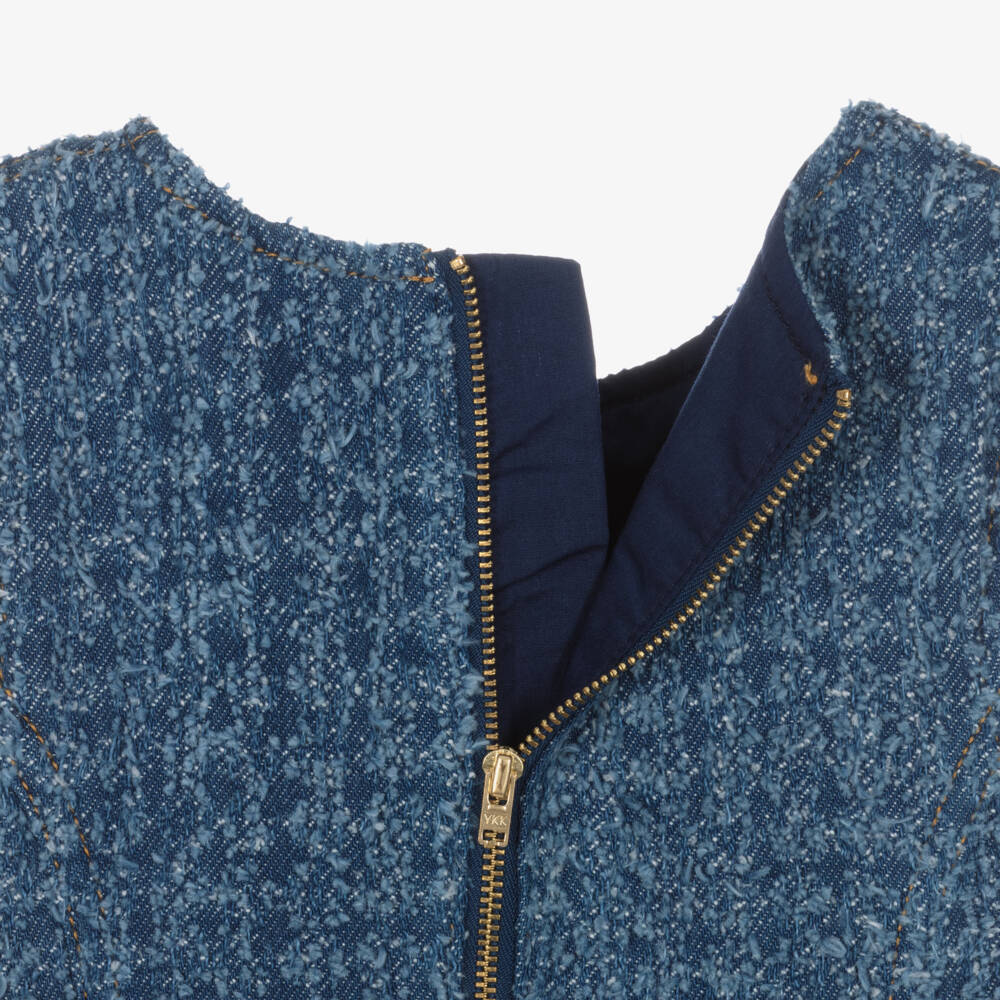 Self-Portrait-Girls Blue Denim Dress with Heart Pockets & Gold Logo Buttons | Childrensalon Outlet