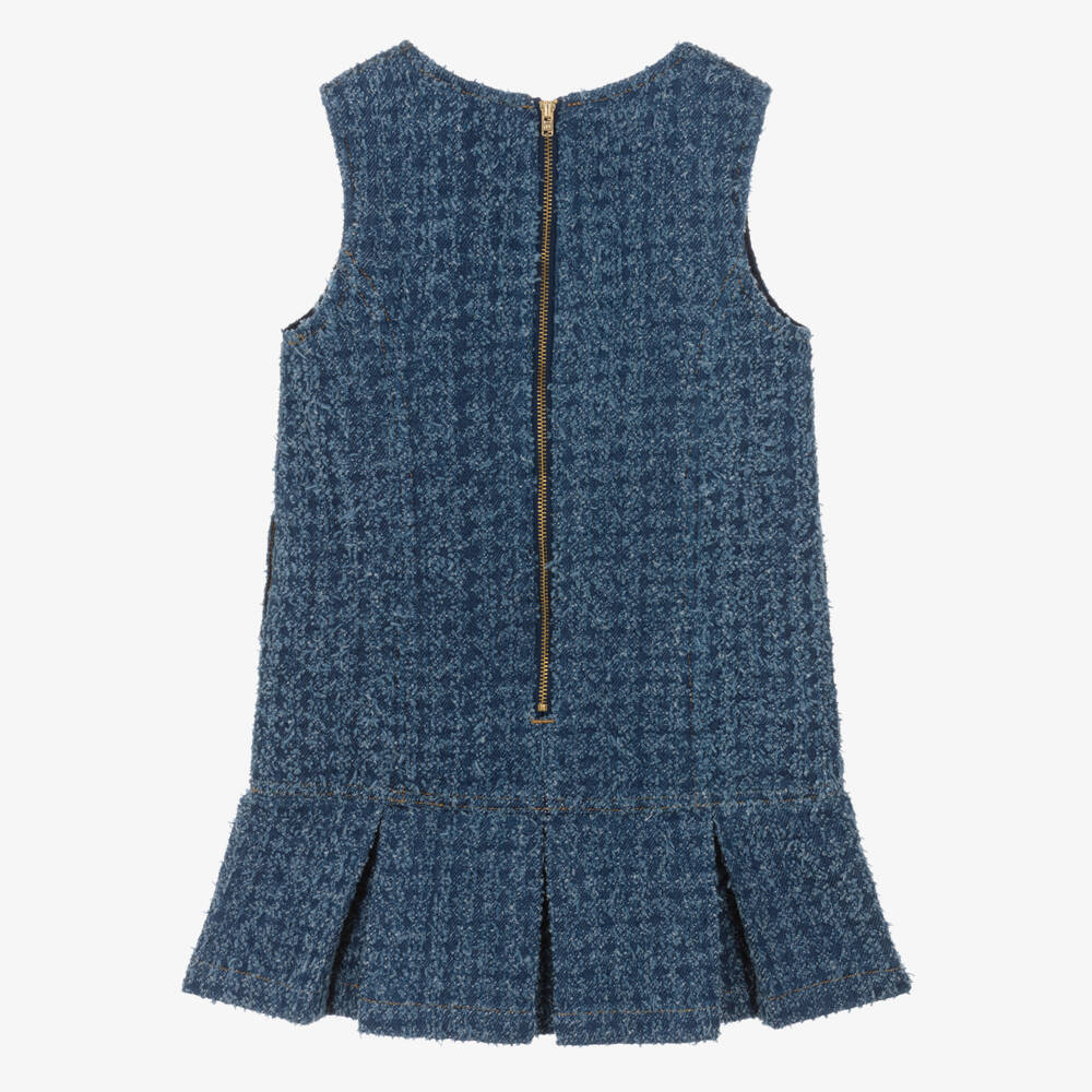 Self-Portrait-Girls Blue Denim Dress with Heart Pockets & Gold Logo Buttons | Childrensalon Outlet