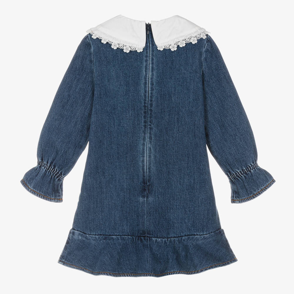 Self-Portrait-Girls Blue Denim & Lace Collar Dress | Childrensalon Outlet