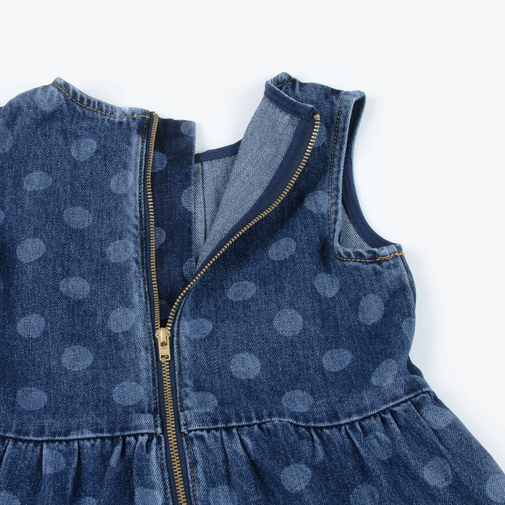 Self-Portrait-Girls Blue Denim Polka Dot Dress | Childrensalon Outlet
