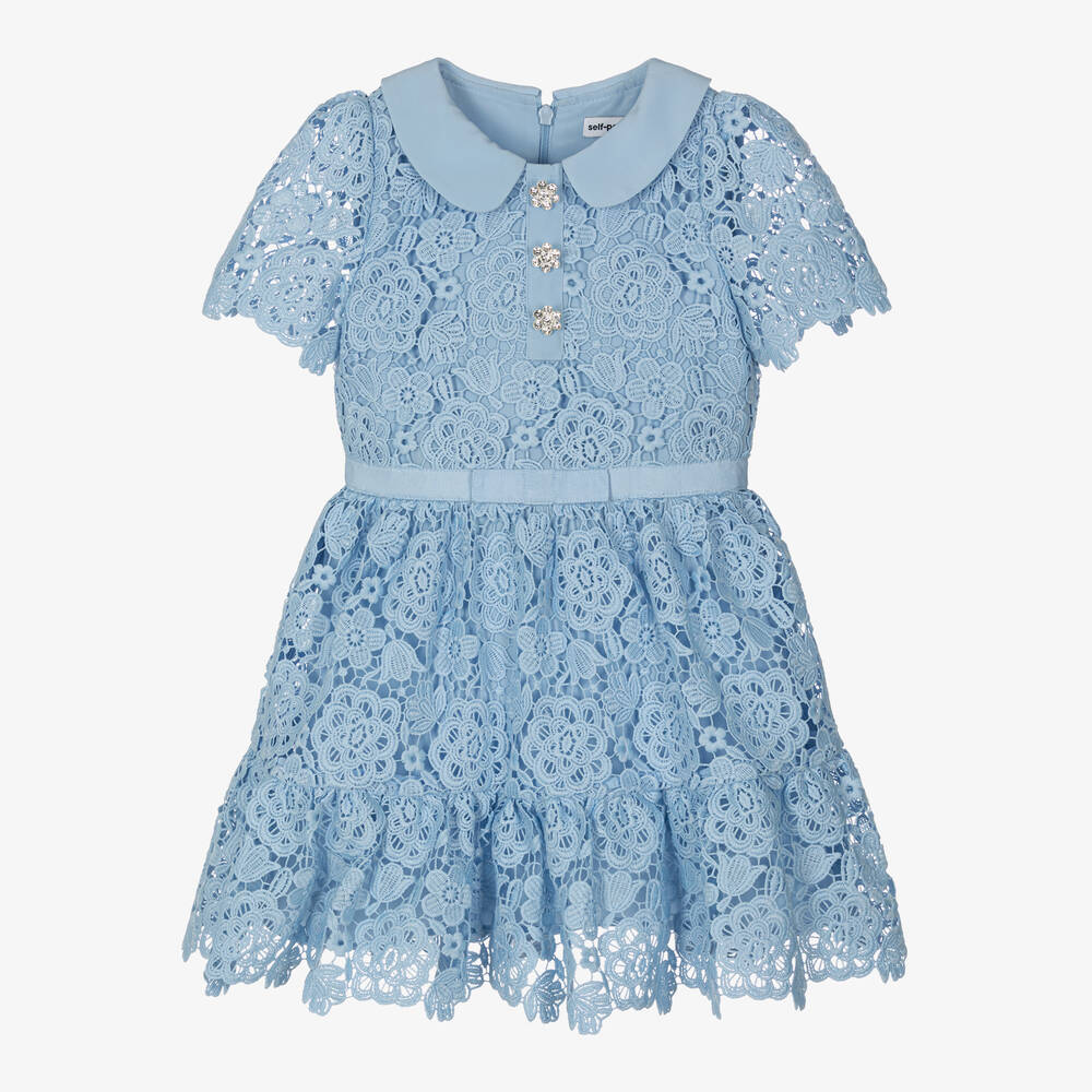 Self-Portrait-Girls Blue Floral Guipure Lace Dress | Childrensalon Outlet