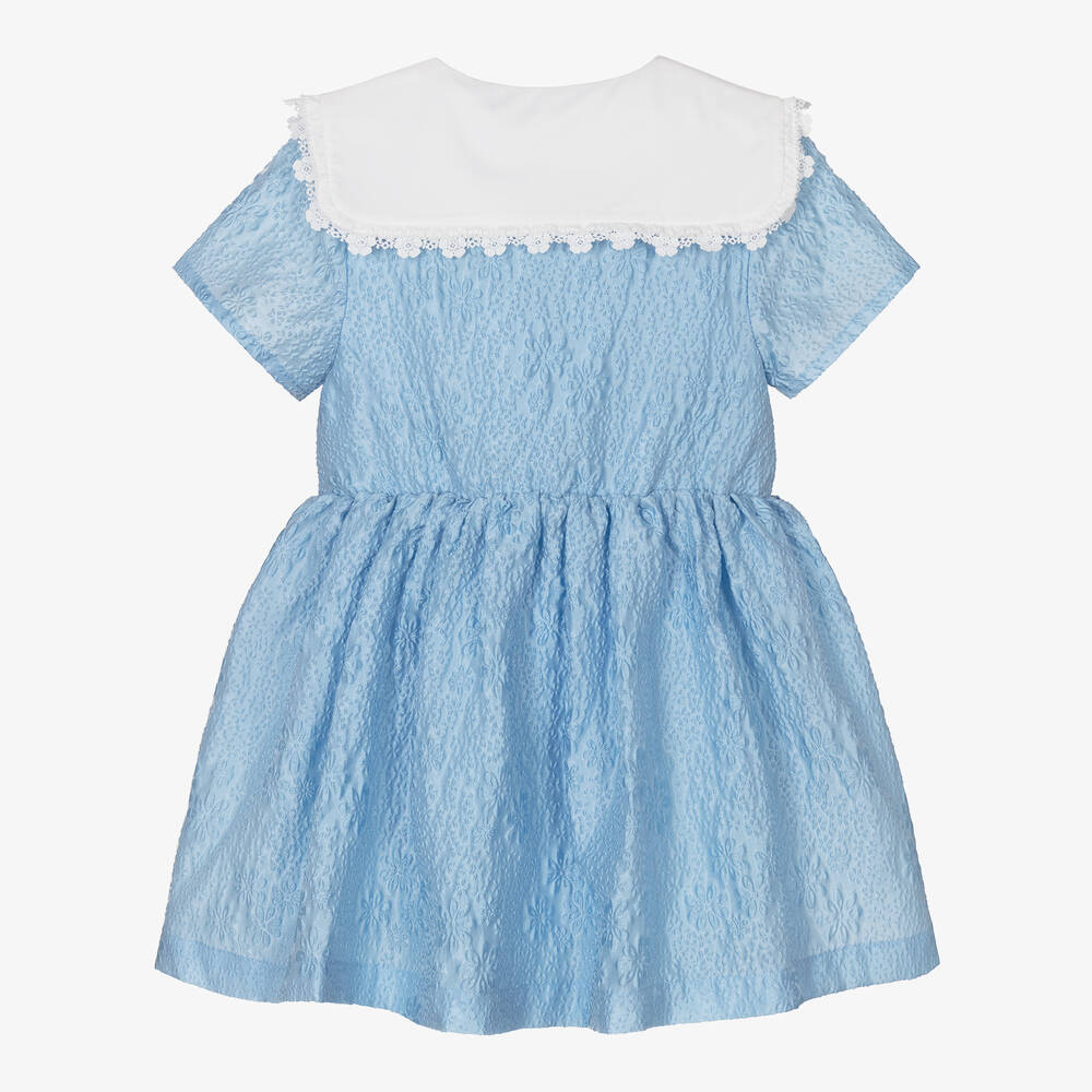 Self-Portrait-Girls Blue Floral-Jacquard Bow Dress | Childrensalon Outlet