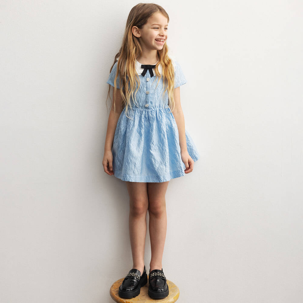 Self-Portrait-Girls Blue Floral-Jacquard Bow Dress | Childrensalon Outlet