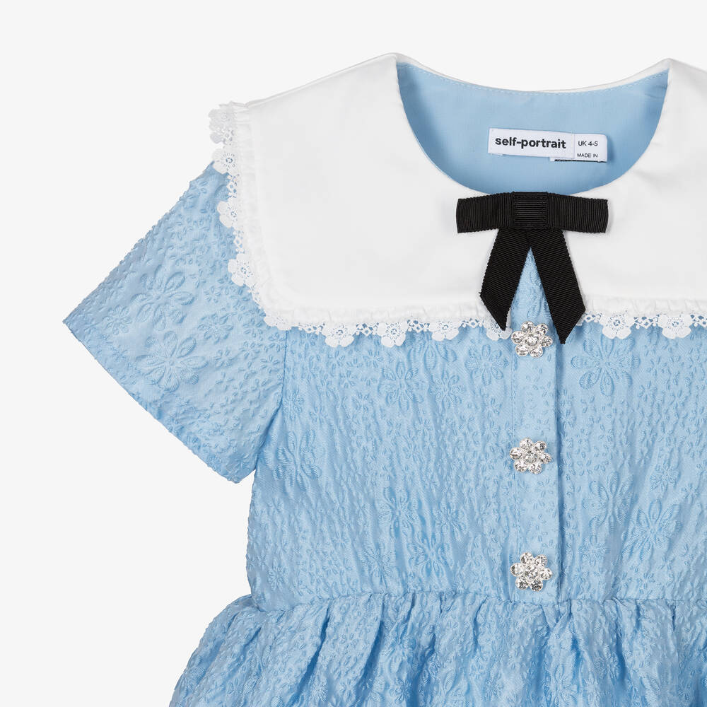 Self-Portrait-Girls Blue Floral-Jacquard Bow Dress | Childrensalon Outlet