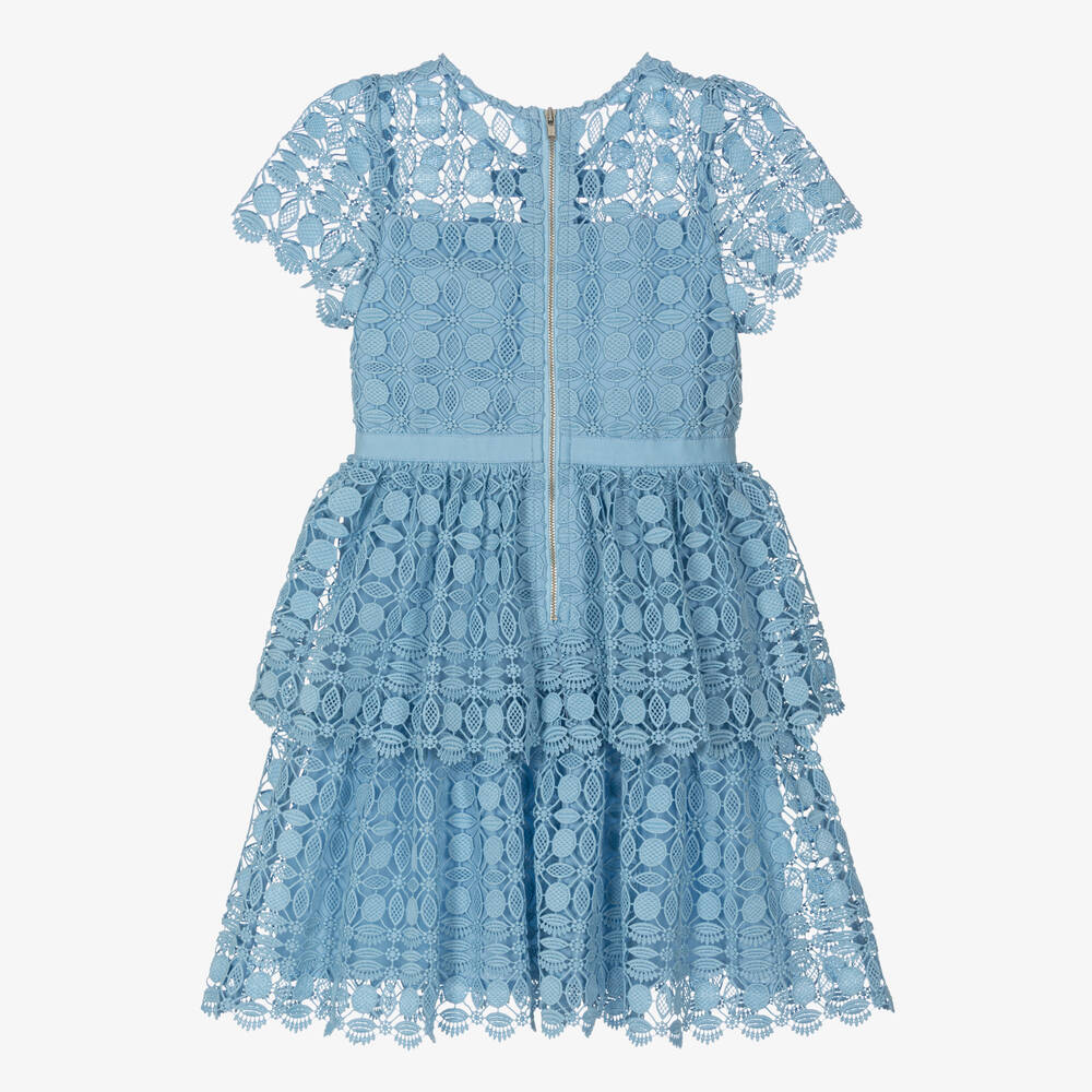 Self-Portrait-Girls Blue Guipure Lace Bow Dress | Childrensalon Outlet