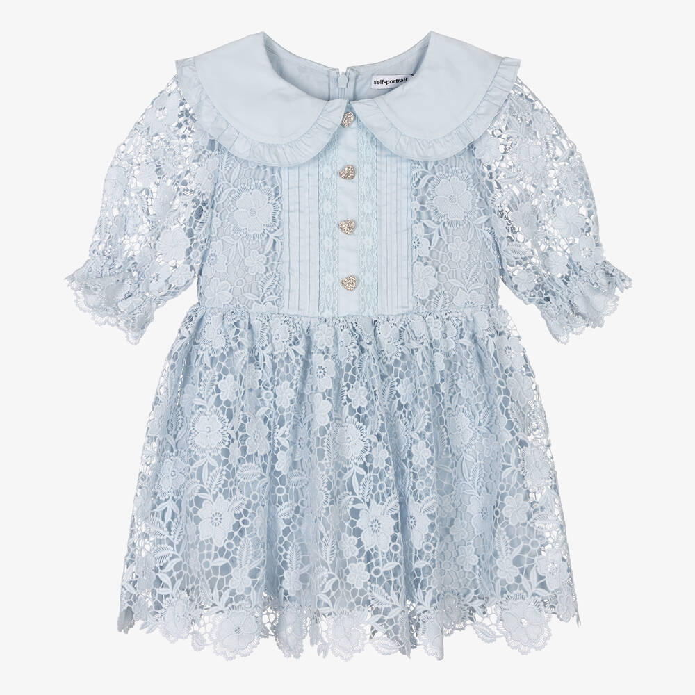 Self-Portrait - Girls Blue Guipure Lace Dress | Childrensalon