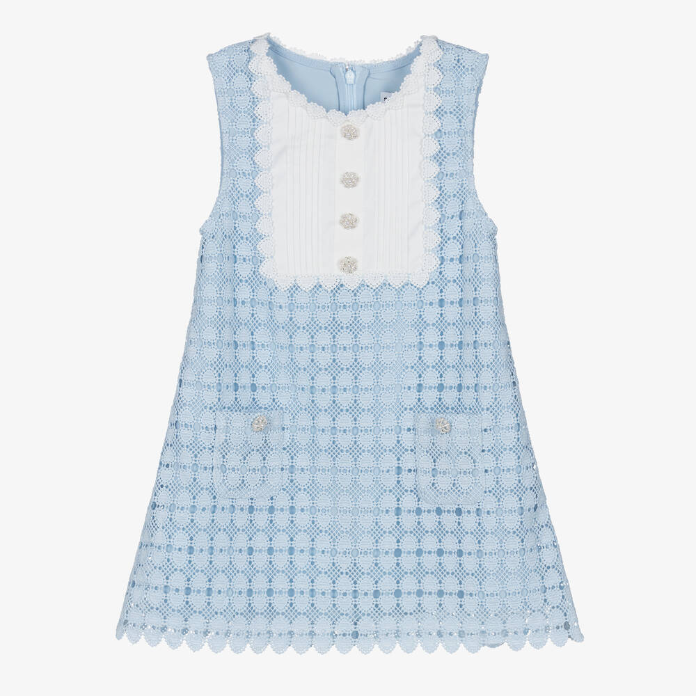 Self-Portrait - Girls Blue Heart Guipure Lace Dress | Childrensalon