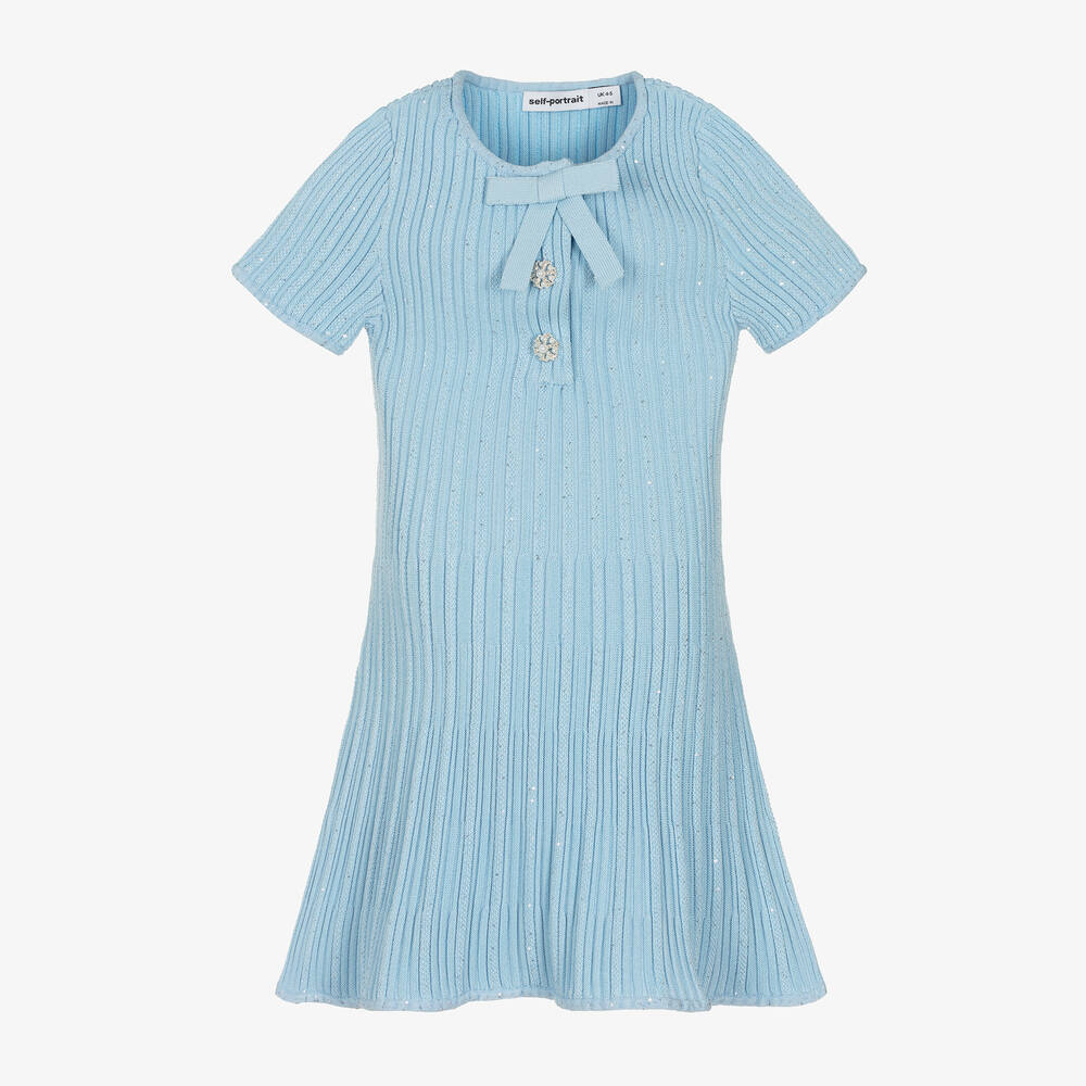 Self-Portrait-Girls Blue Knitted Viscose Sparkle Dress | Childrensalon Outlet