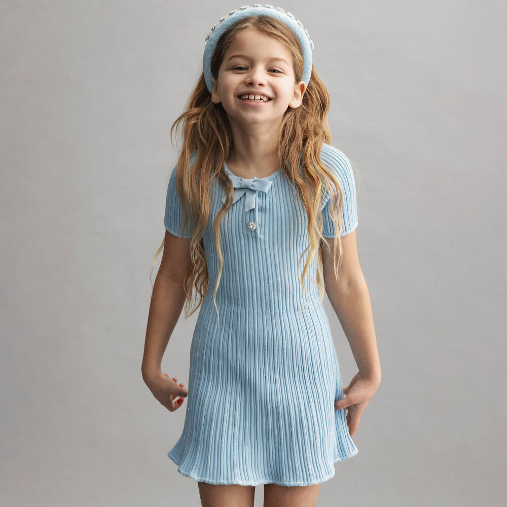 Self Portrait Girls Denim Flower Dress in Blue