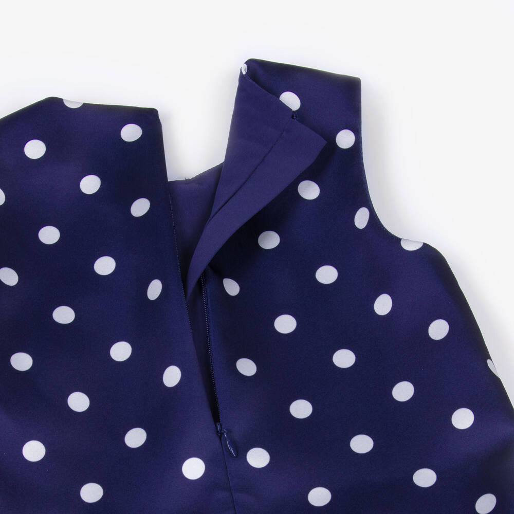 Self-Portrait-Girls Blue Satin Polka Dot Dress | Childrensalon Outlet