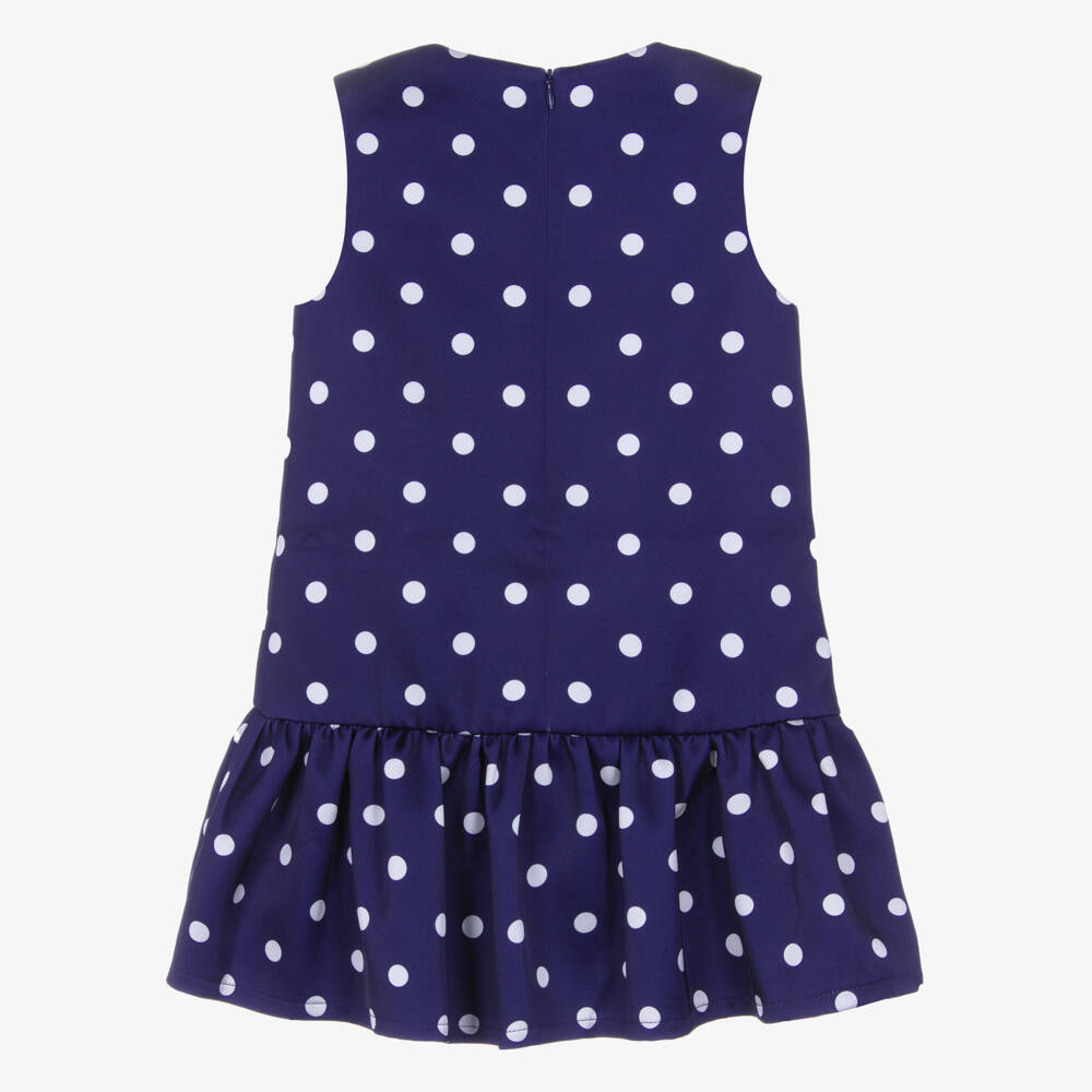 Self-Portrait-Girls Blue Satin Polka Dot Dress | Childrensalon Outlet