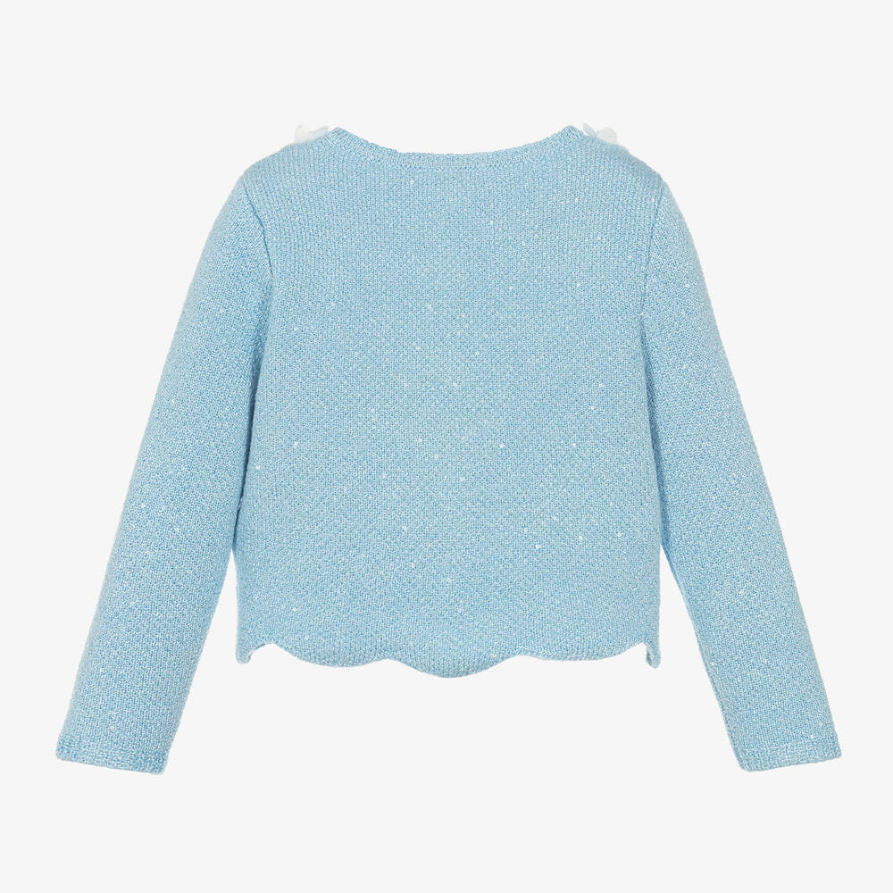 Self-Portrait-Голубой вязаный кардиган с пайетками для девочек | Childrensalon Outlet