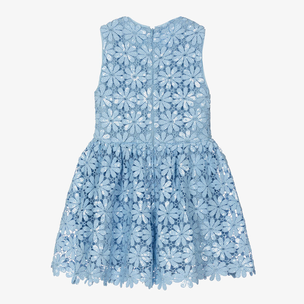 Self-Portrait-فستان دانتيل جوبير لون أزرق مزين بترتر | Childrensalon Outlet