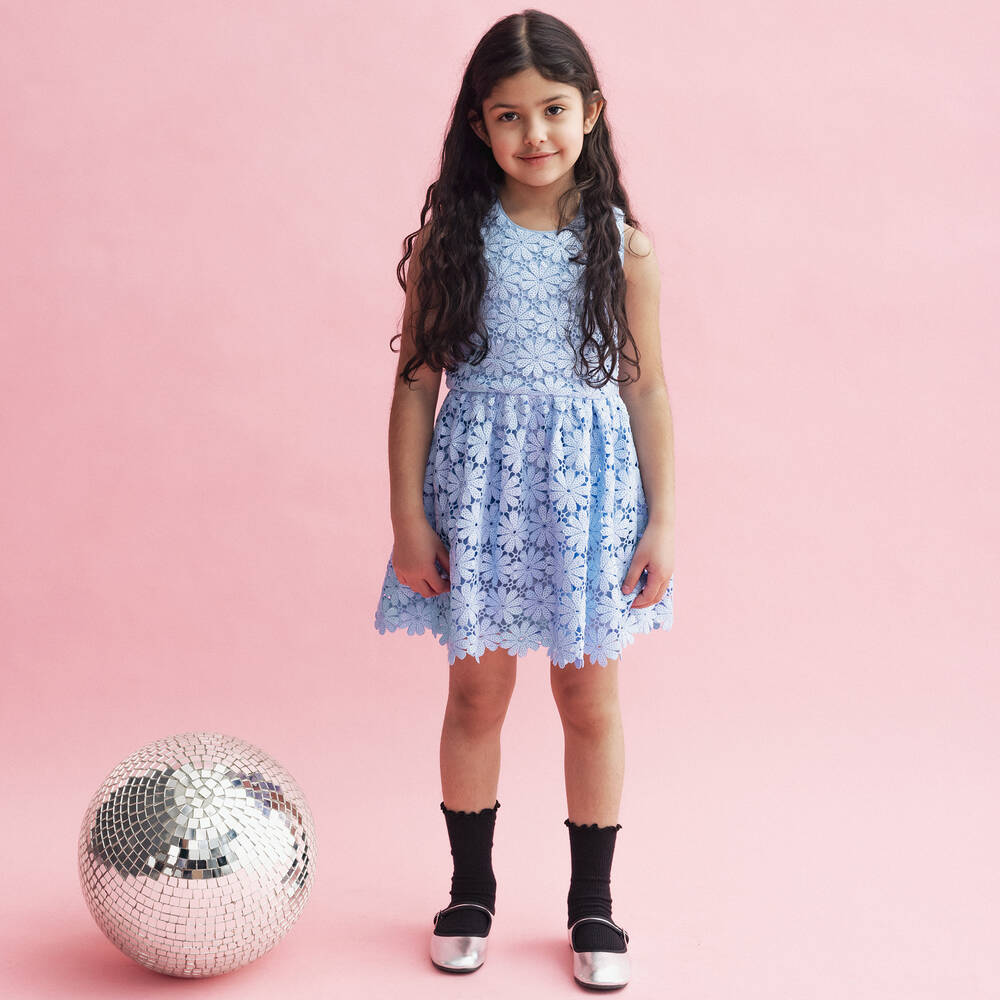 Self-Portrait-فستان دانتيل جوبير لون أزرق مزين بترتر | Childrensalon Outlet