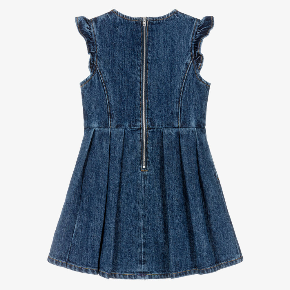 Self-Portrait-Girls Blue Sleeveless Denim Dress with Bows | Childrensalon Outlet