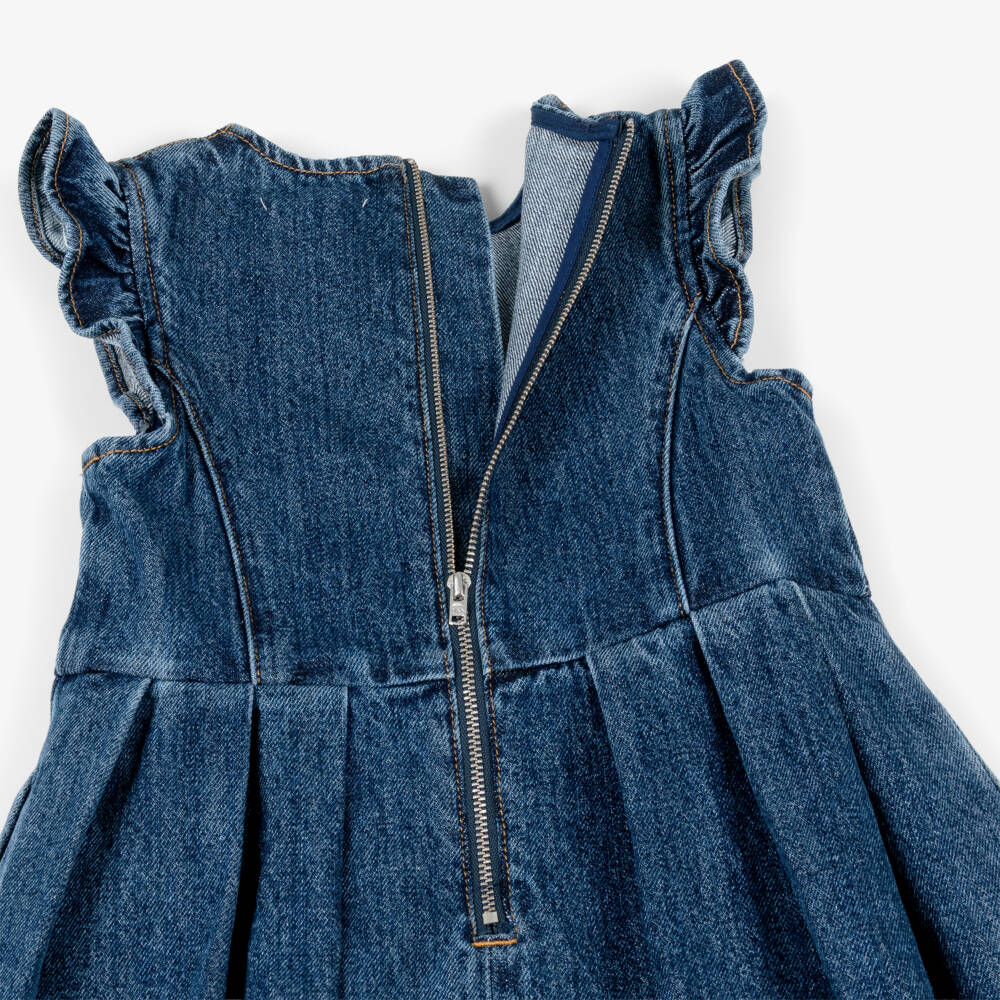 Self-Portrait-Girls Blue Sleeveless Denim Dress with Bows | Childrensalon Outlet