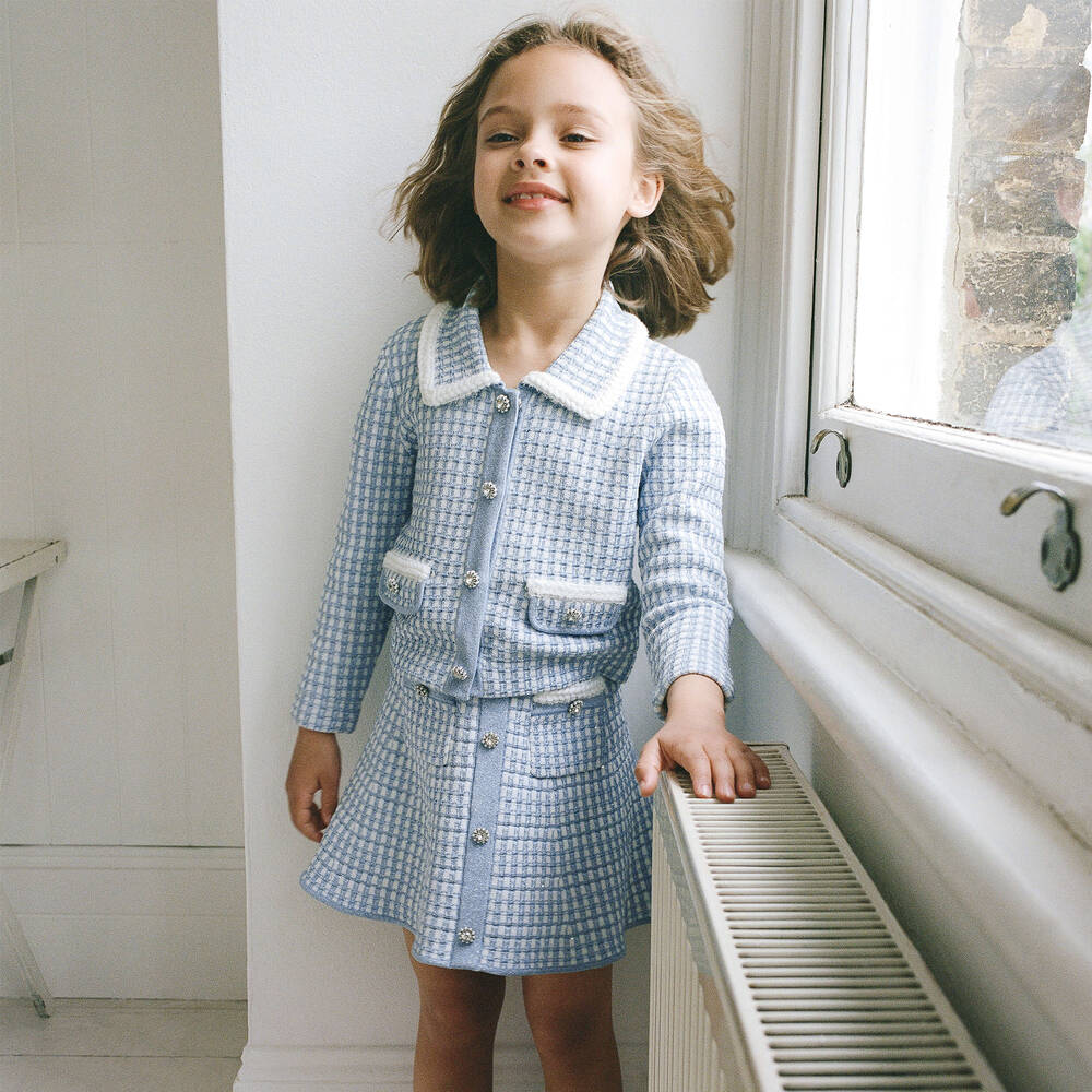 Self-Portrait-Girls Blue & White Knitted Cardigan | Childrensalon Outlet