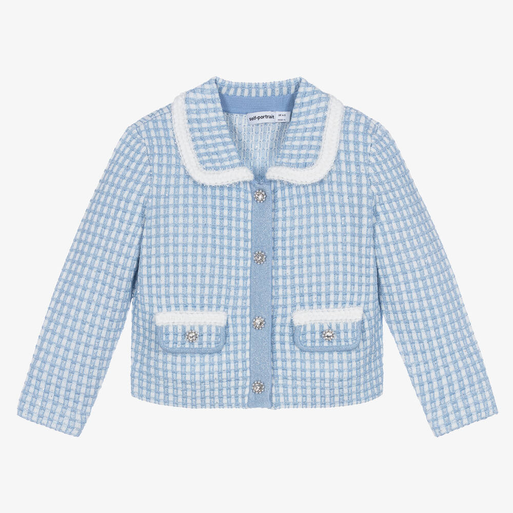 Self-Portrait - Cardigan bleu et blanc en maille | Childrensalon