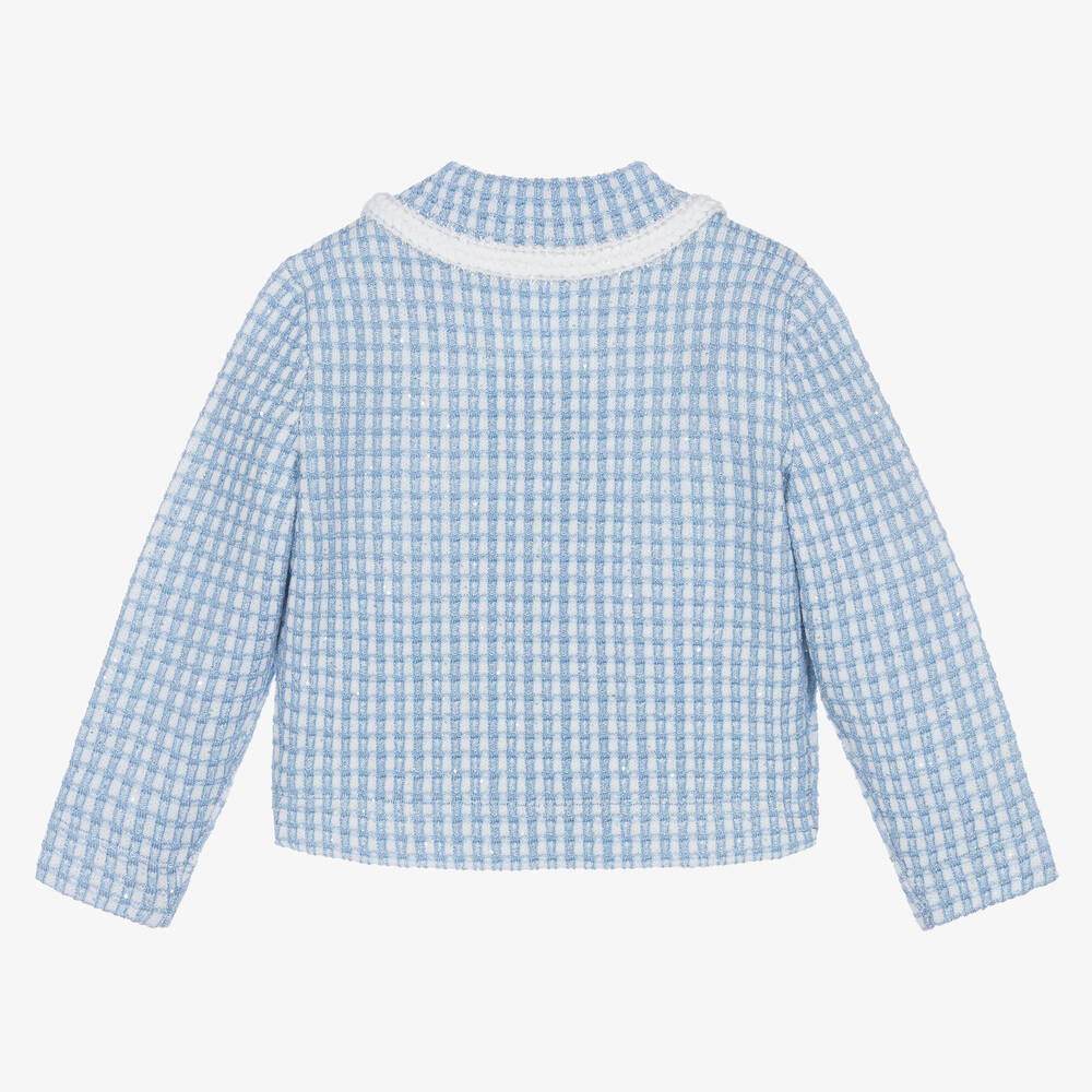 Self-Portrait-Girls Blue & White Knitted Cardigan | Childrensalon Outlet