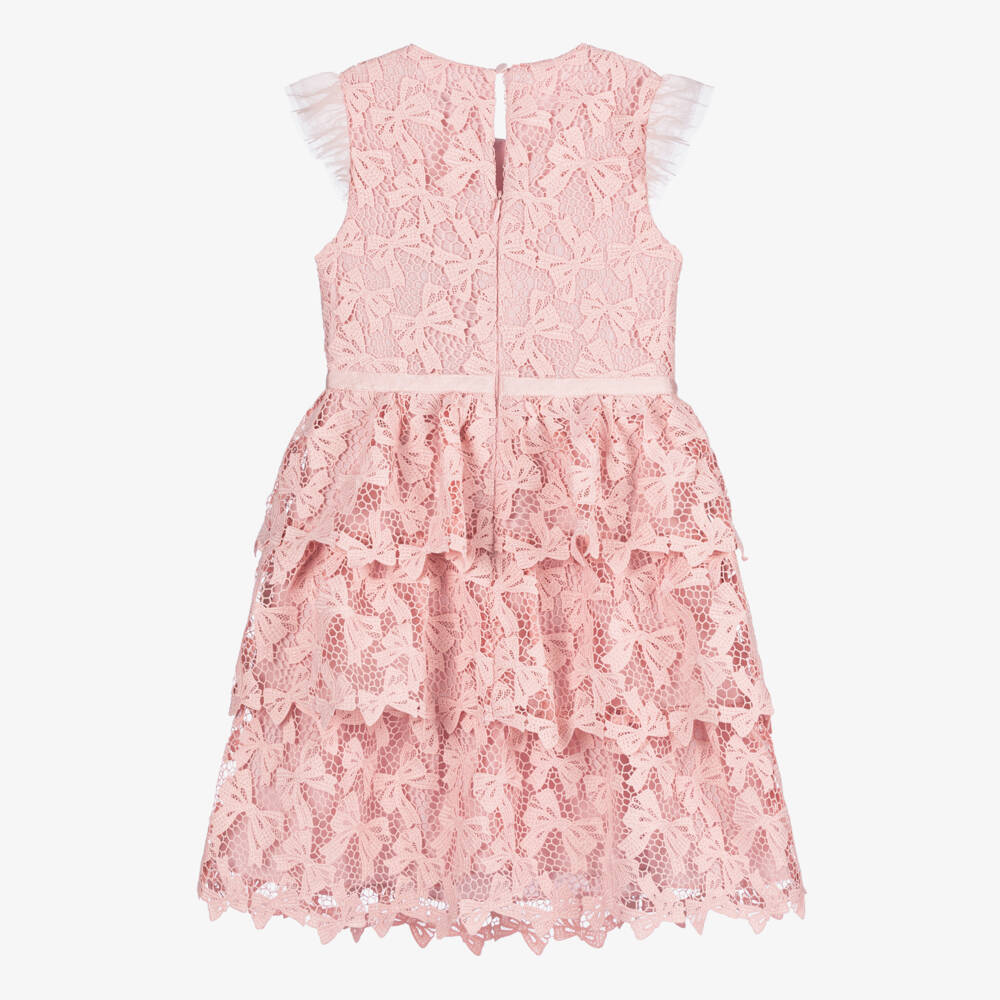 Self-Portrait-Girls Blush Lace Bow Gown | Childrensalon Outlet