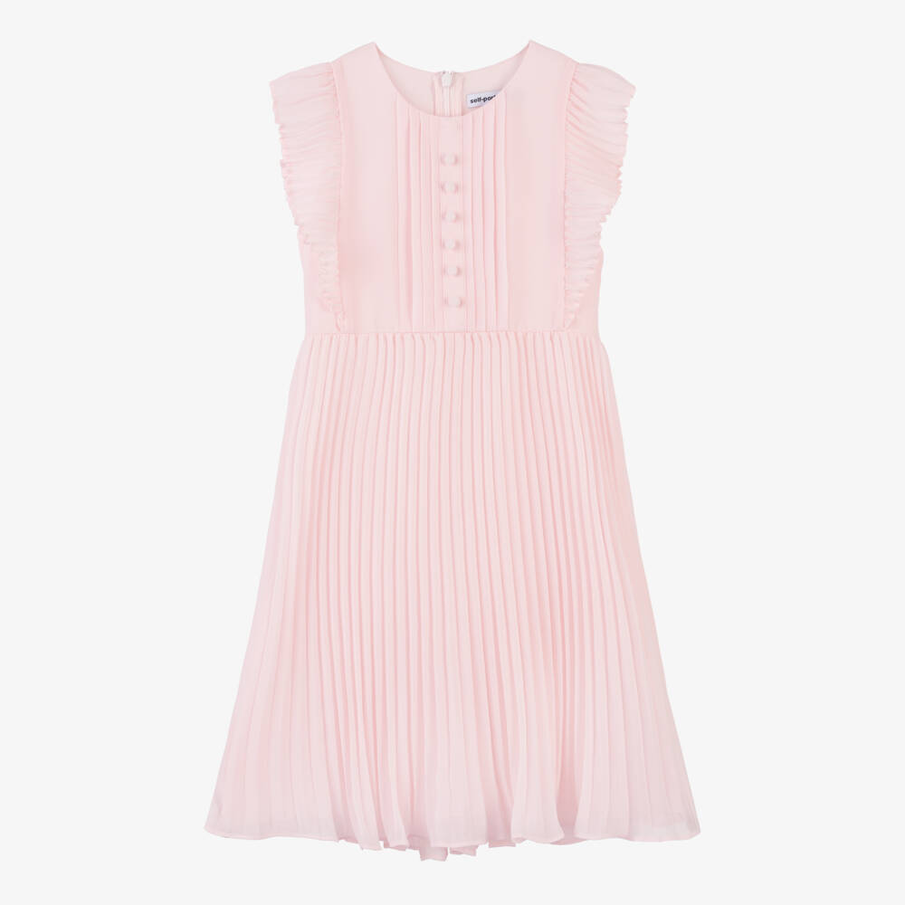 Self-Portrait-Girls Blush Pleated Diamante Bow Frock | Childrensalon Outlet