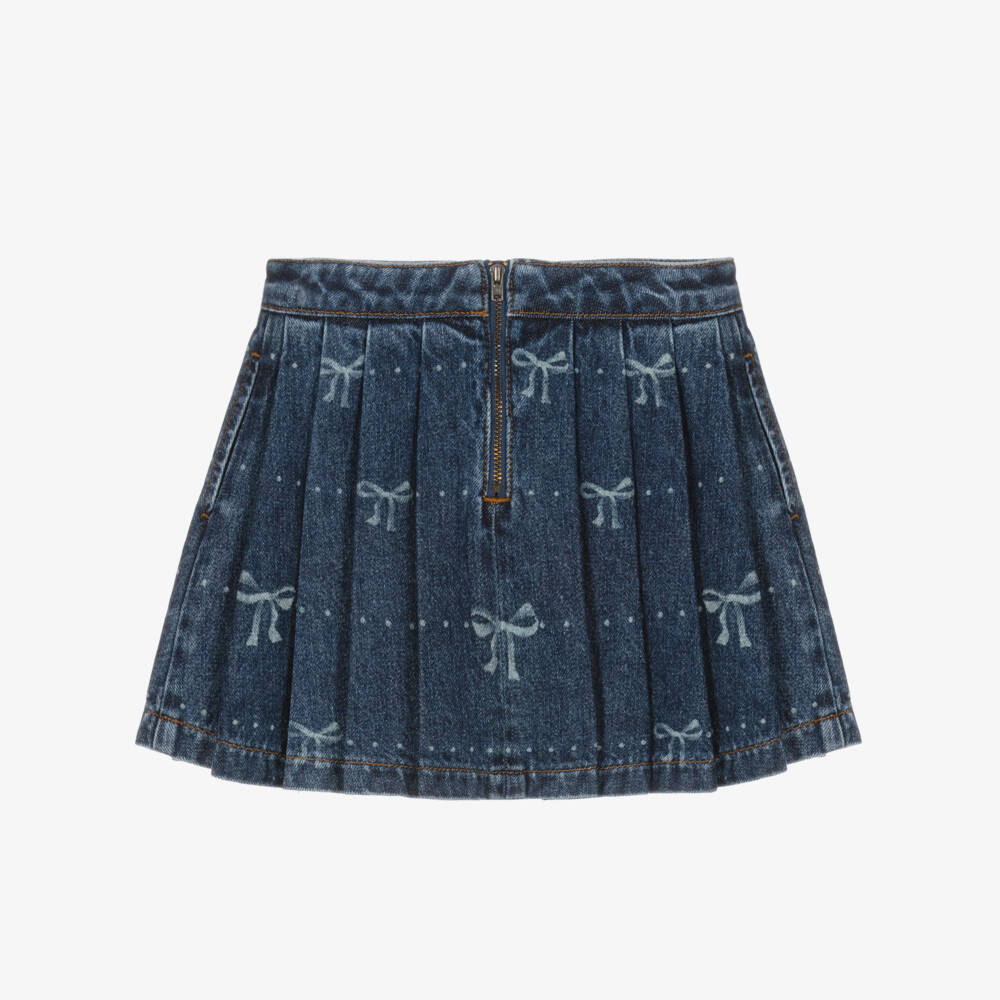 Self-Portrait-Girls Bow-Adorned Blue Denim Skirt | Childrensalon Outlet
