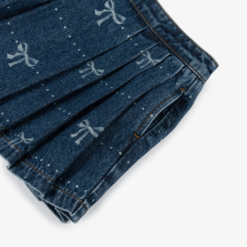 Self-Portrait-Girls Bow-Adorned Blue Denim Skirt | Childrensalon Outlet