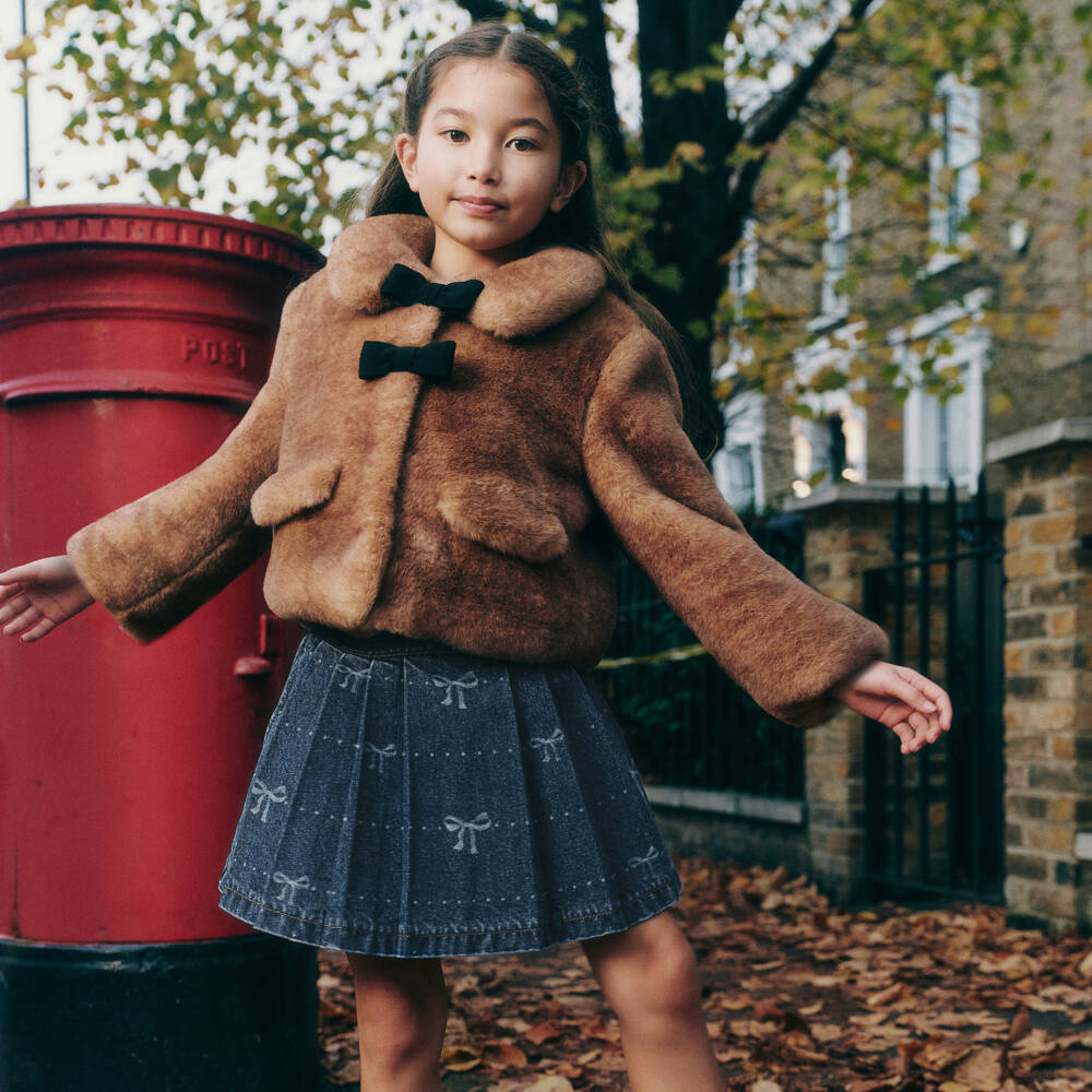 Self-Portrait-Girls Bow-Adorned Blue Denim Skirt | Childrensalon Outlet