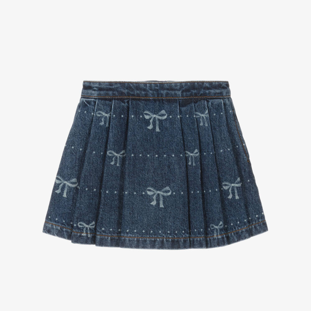 Self-Portrait-Girls Bow-Adorned Blue Denim Skirt | Childrensalon Outlet