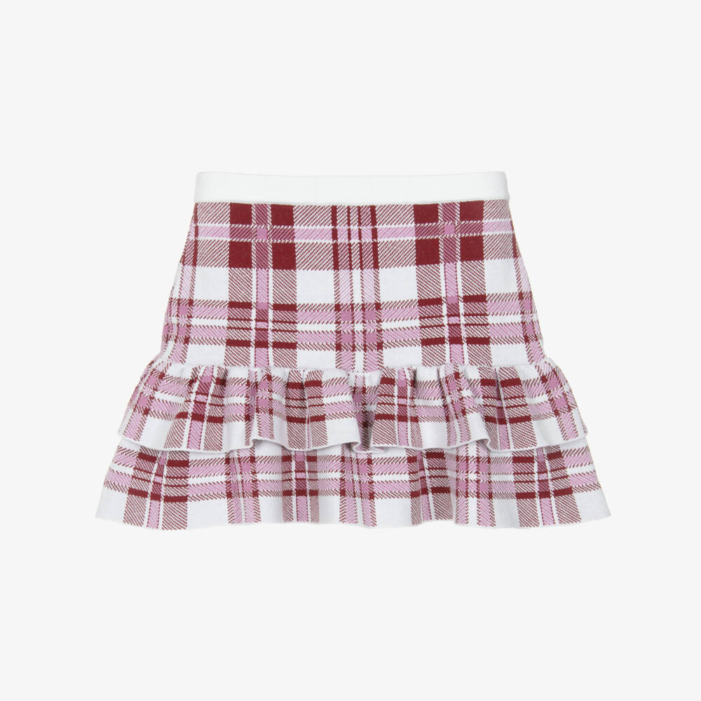 Self-Portrait-Girls Burgundy Check Ruffle Skirt | Childrensalon Outlet