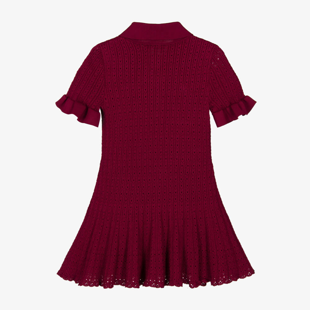 Self-Portrait-Girls Burgundy Red Pointelle Knit Dress | Childrensalon Outlet