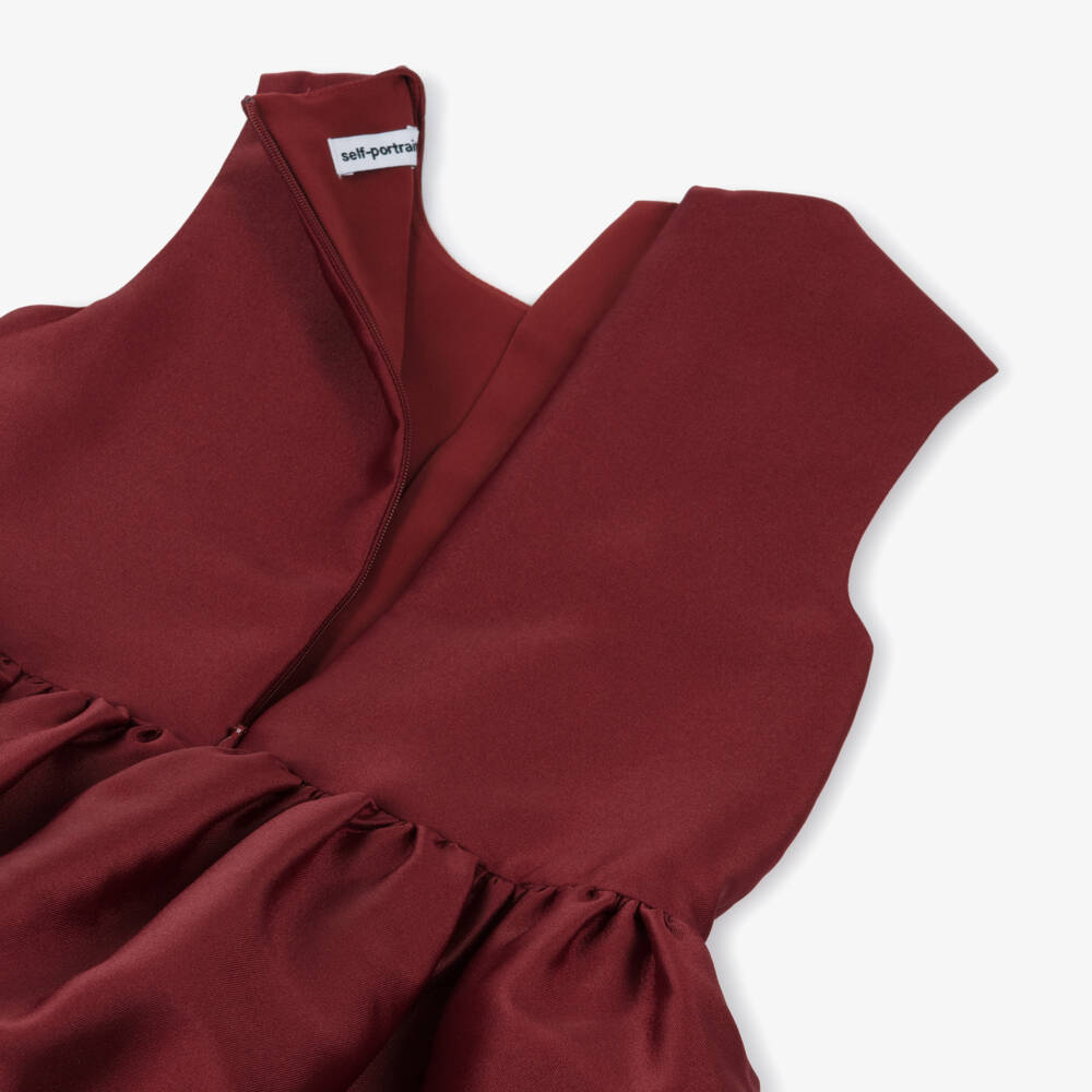 Self-Portrait-Girls Burgundy Satin Bubble Hem Dress | Childrensalon Outlet