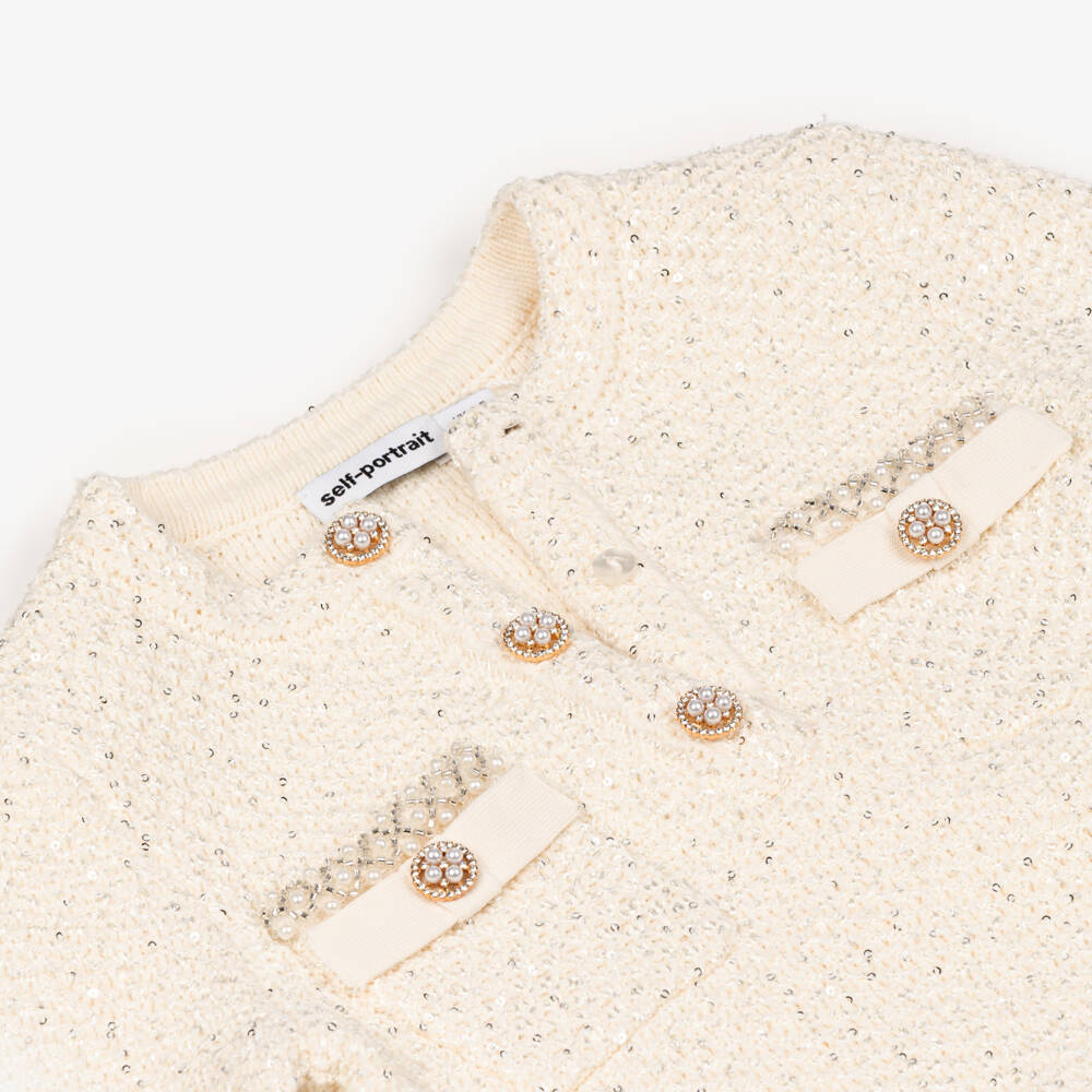 Self-Portrait-Girls Cream Sequin Knit Dress | Childrensalon Outlet