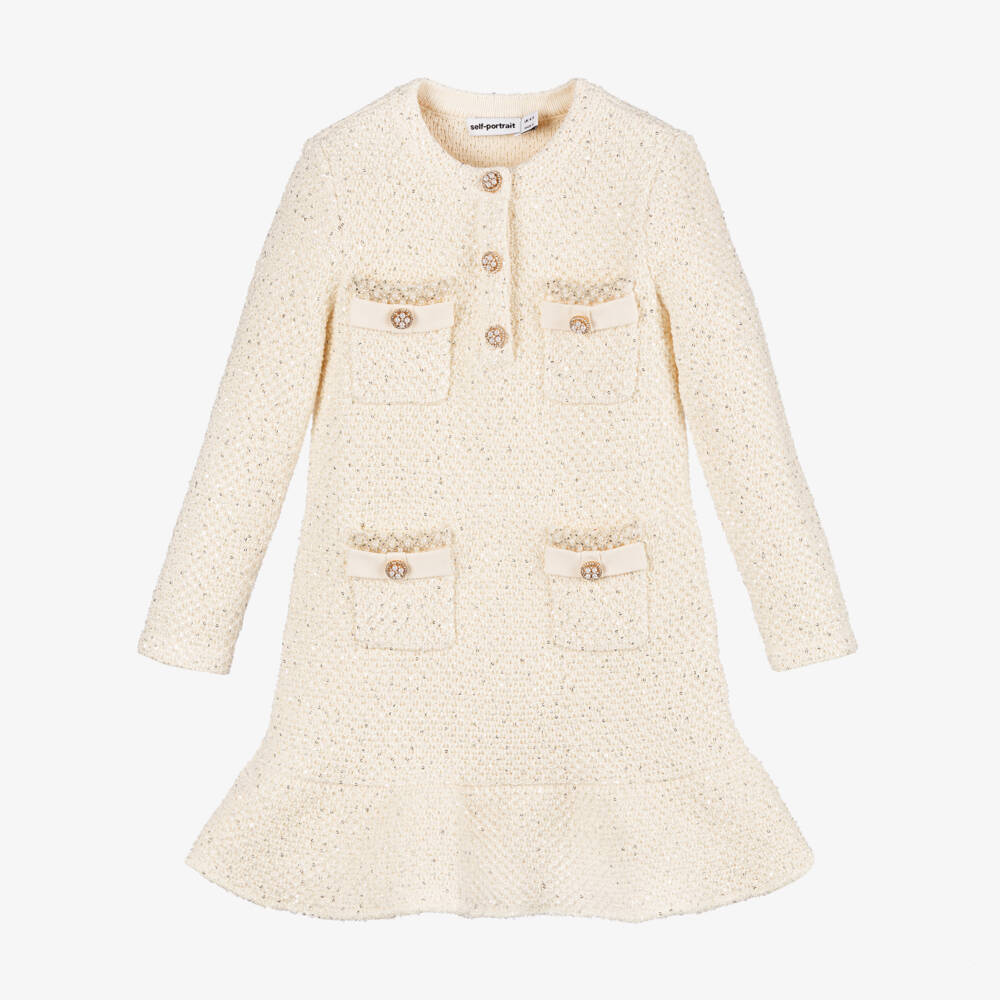 Self-Portrait-Girls Cream Sequin Knit Dress | Childrensalon Outlet