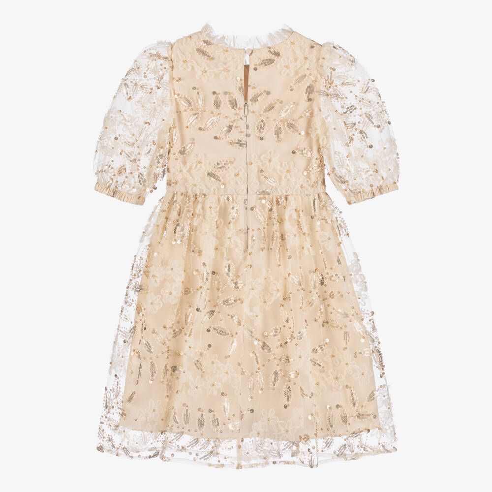 Self-Portrait-Girls Cream Tulle & Bead Dress | Childrensalon Outlet