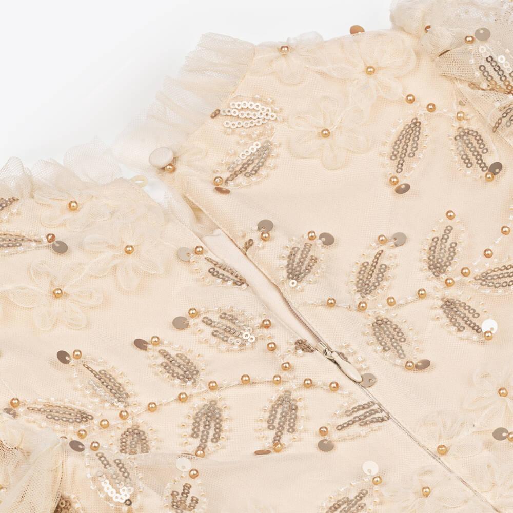 Self-Portrait-Girls Cream Tulle & Bead Dress | Childrensalon Outlet