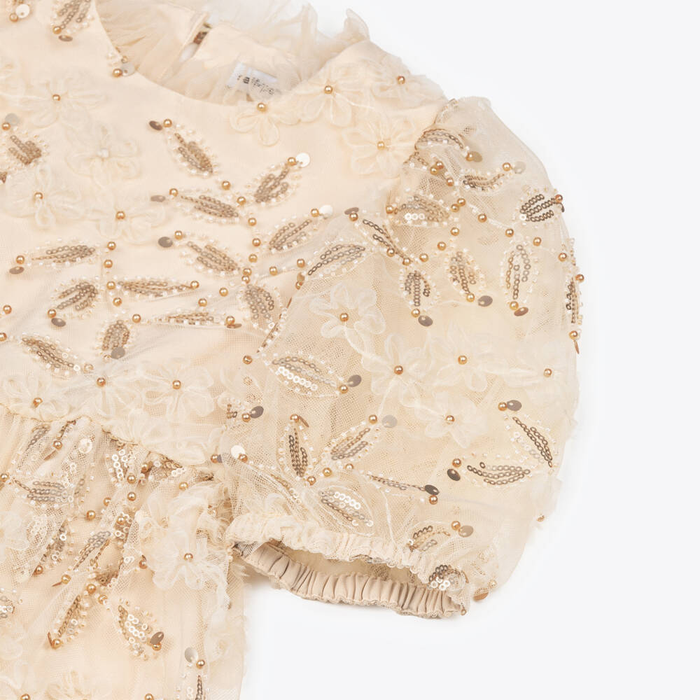 Self-Portrait-Girls Cream Tulle & Bead Dress | Childrensalon Outlet