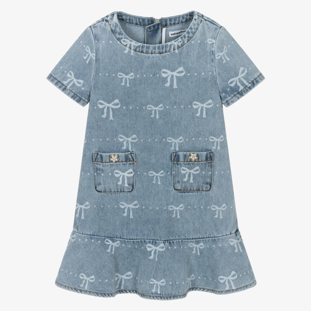 Self-Portrait-Girls Denim Dress with Bow Design | Childrensalon Outlet