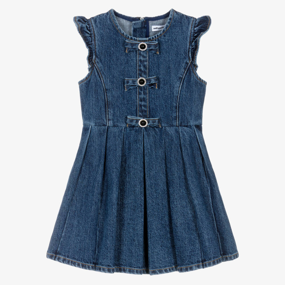 Self-Portrait-Girls Denim Frock with Bows | Childrensalon Outlet