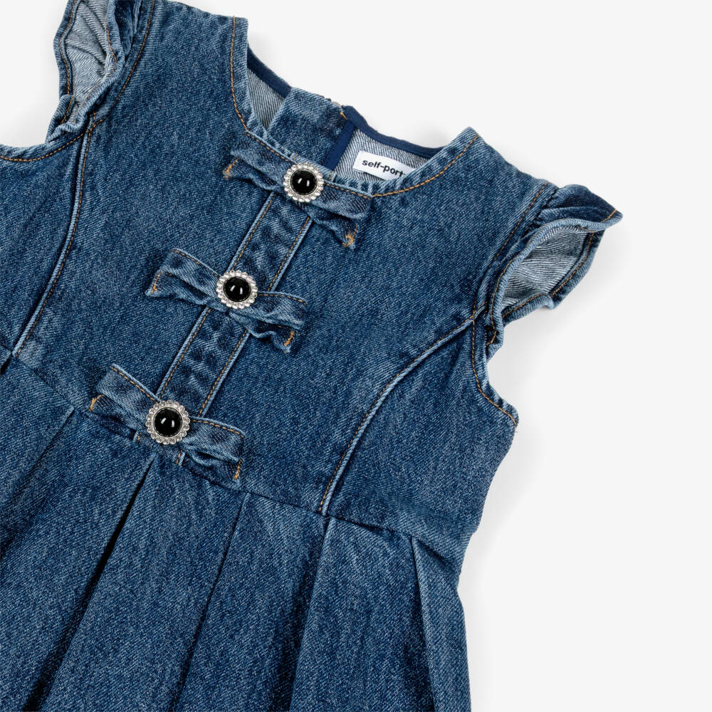 Self-Portrait-Girls Denim Frock with Bows | Childrensalon Outlet