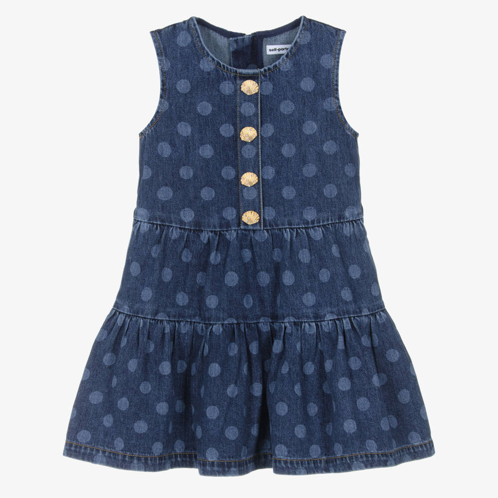 Self-Portrait-Girls Denim Polka Dot Dress | Childrensalon Outlet