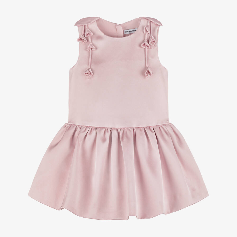 Self-Portrait-Girls Dusky Pink Satin 3D Flower Dress | Childrensalon Outlet