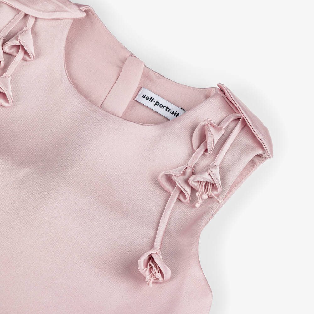 Self-Portrait-Girls Dusky Pink Satin 3D Flower Dress | Childrensalon Outlet