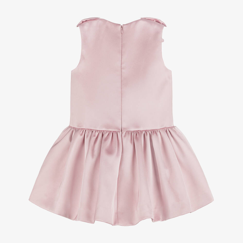 Self-Portrait-Girls Dusky Pink Satin 3D Flower Dress | Childrensalon Outlet