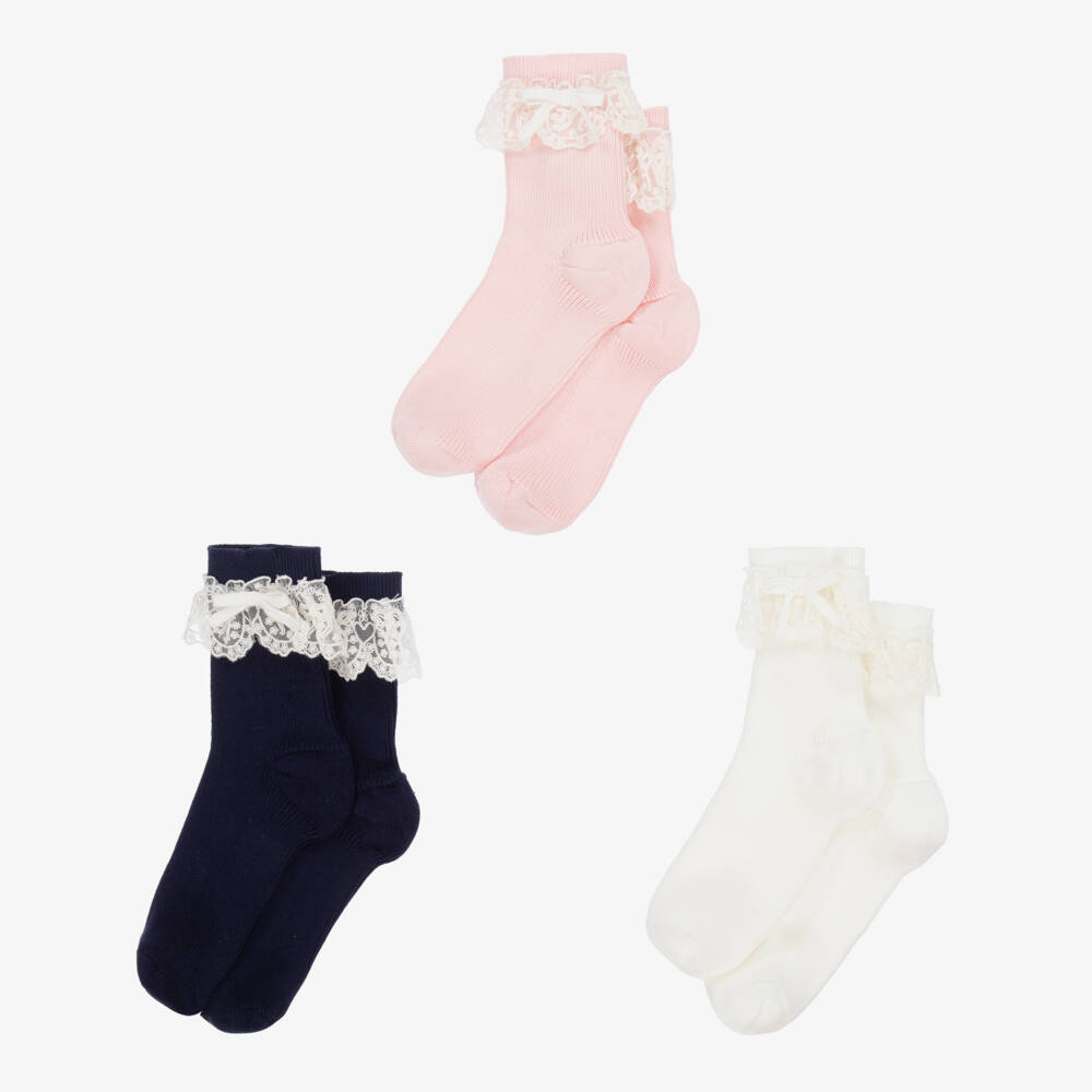 Self-Portrait-Girls Elegant Bow Lace Sock Trio | Childrensalon Outlet