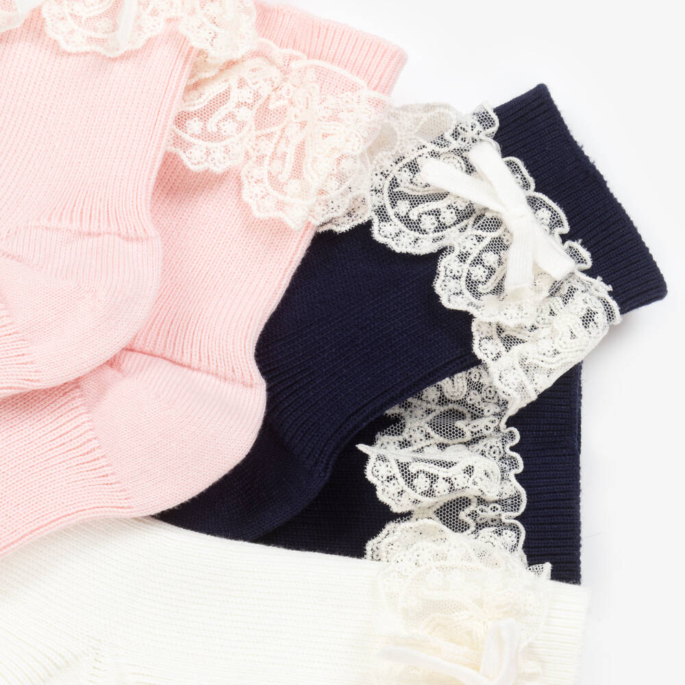 Self-Portrait-Girls Elegant Bow Lace Sock Trio | Childrensalon Outlet